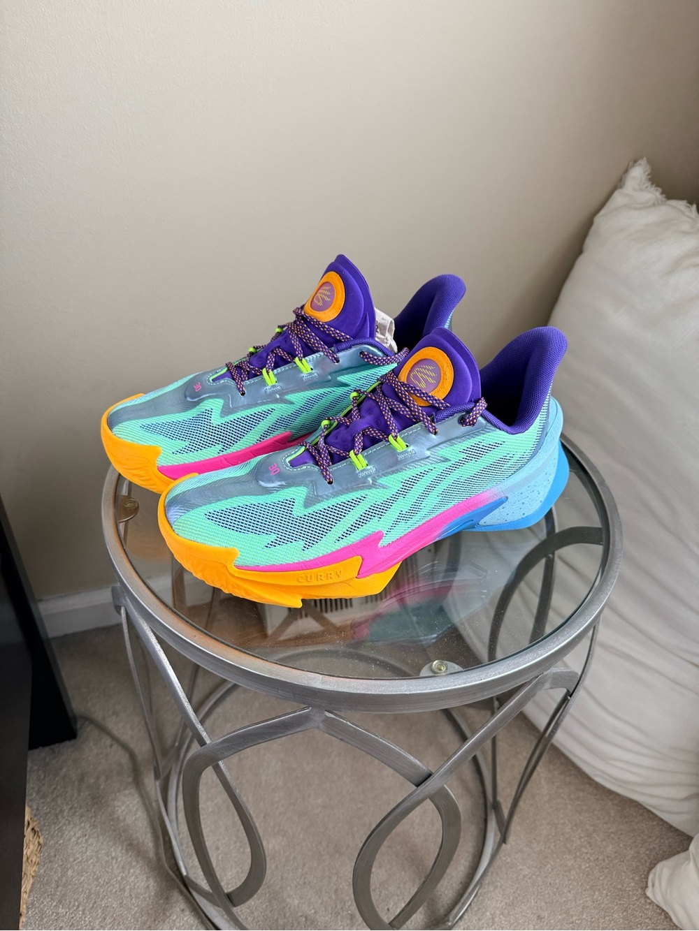 Under Armour Unisex Curry Series 7 Teal, Purple & Orange Basketball Sneakers